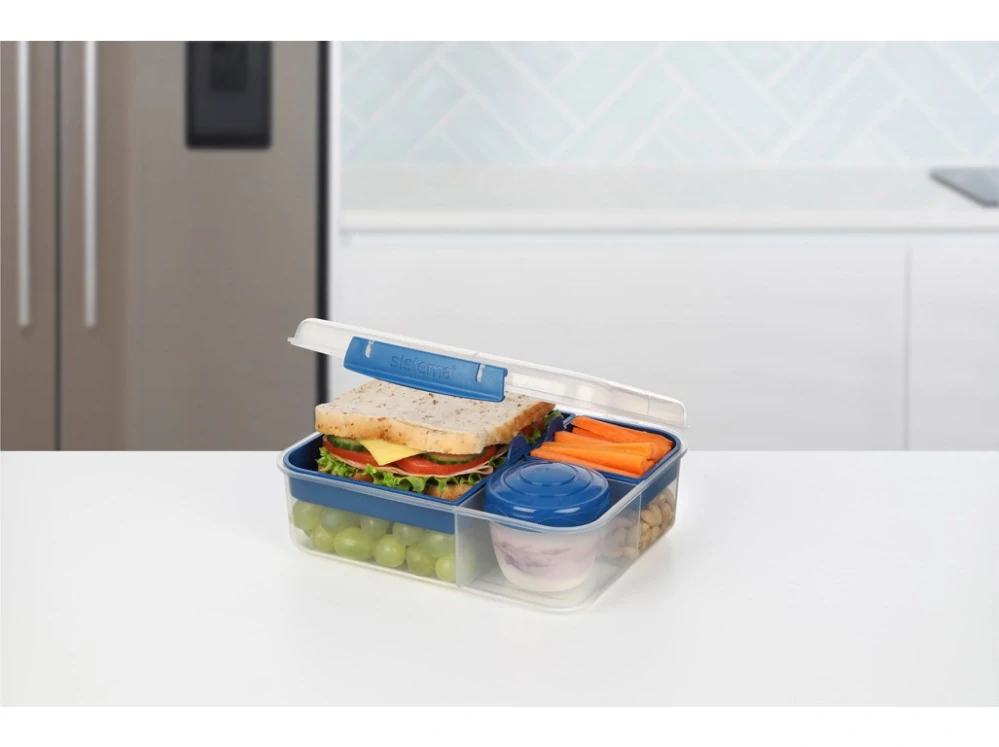 Sistema Dělený svačinový box To Go Bento Lunch s nádobou na jogurt a 2 tácky 1,65 l, mix barev