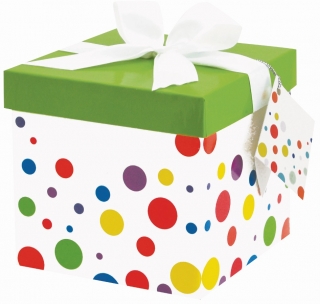 Dárková krabička puntíky s mašlí S 12x12x12 cm