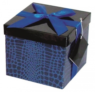 Dárková krabička modrá s mašlí S 12x12x12 cm