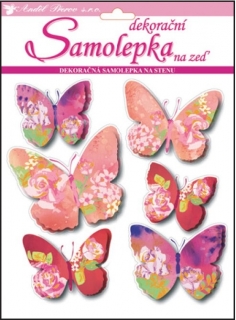 Samolepky na zeď 3D motýli s květinovým dekorem 20x20x1cm, 6ks