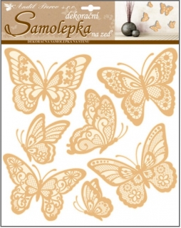 Samolepky na zeď motýli s prostorovými křídly zlatí 30,5 x 30,5 cm