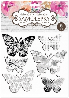 Samolepky na zeď motýli se stříbrou ražbou 21 x 19 cm