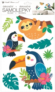 Samolepka na zeď lenochod a tukani 24 x 42 cm