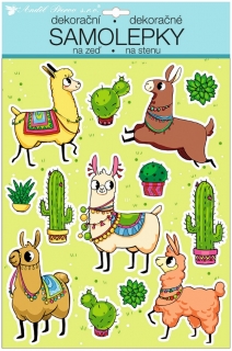 Samolepky na zeď barevné lamy s glitry 35 x 27 cm