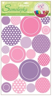 Samolepky na zeď lila kolečka s glitry 60x32 cm