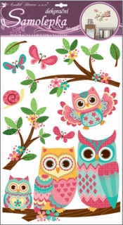 Samolepky na zeď sovy s glitry 50 x 32 cm