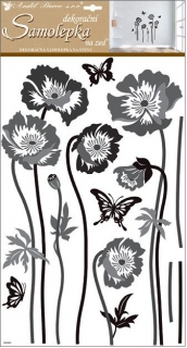 Samolepky na zeď černošedé květiny 60x32 cm