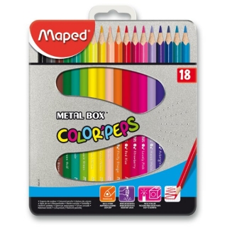 Trojhranné pastelky 18 barev v kovovém pouzdře Maped Color Peps Metal Box